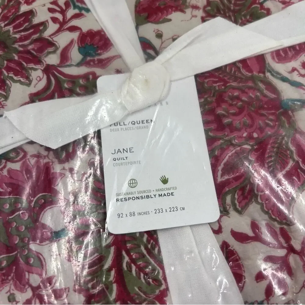 Pottery Barn Jane Floral Handcrafted Reversible Quilt Full Queen Bedding NWT - Picture 4 of 9